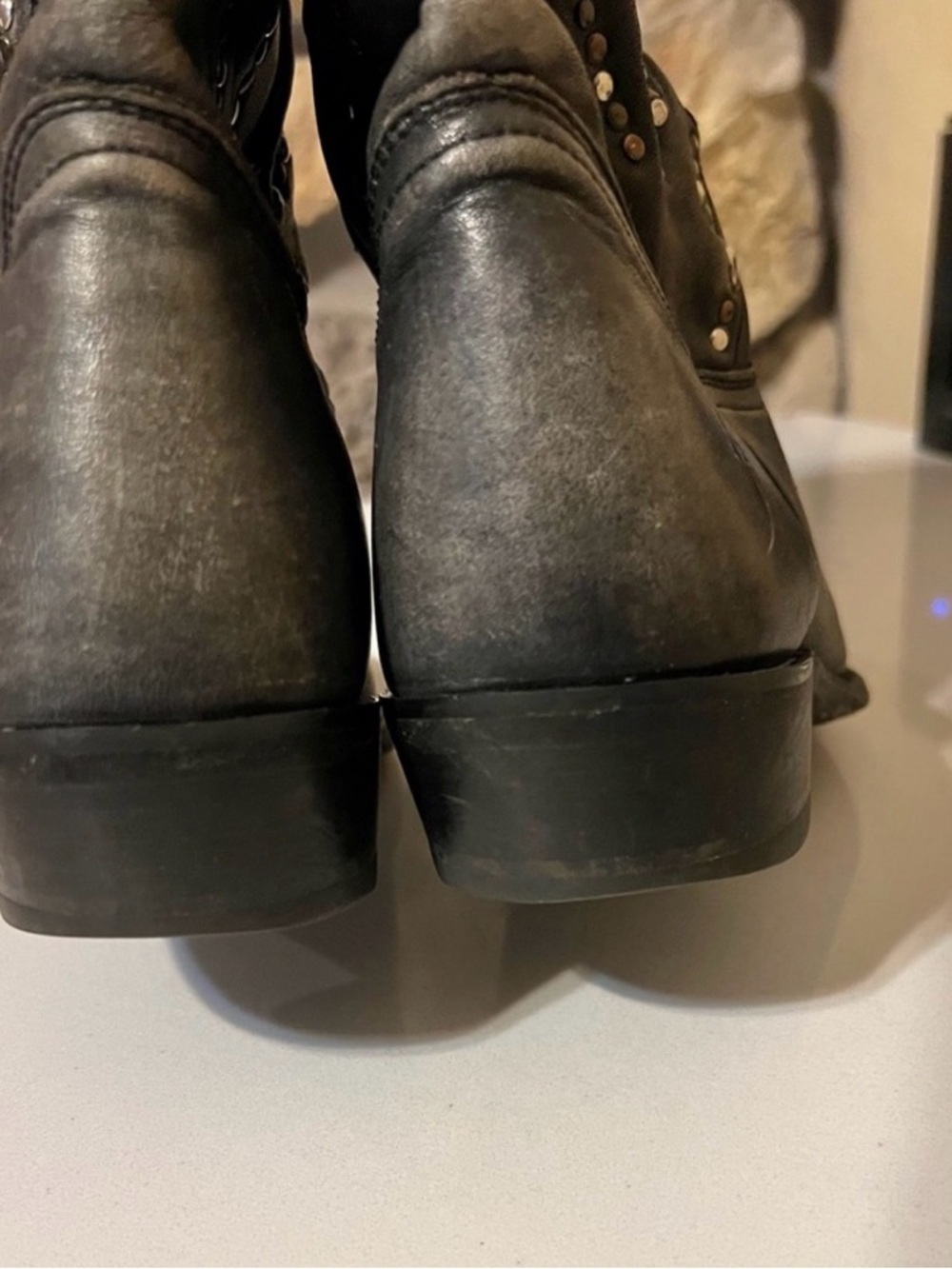 Frye Billy Studded Leather Cowboy Boots charcoal grey size 7 - Picture 3 of 5